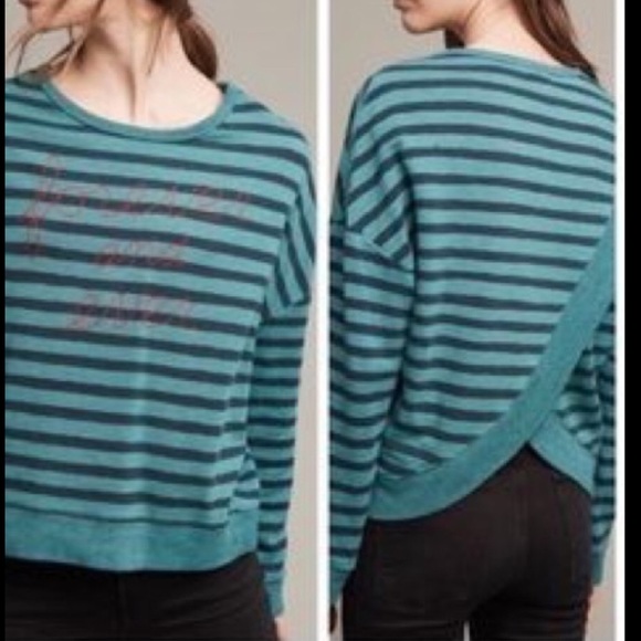 •SUNDRY• Anthro Teal Forever Split Back Sweatshirt - Picture 2 of 9